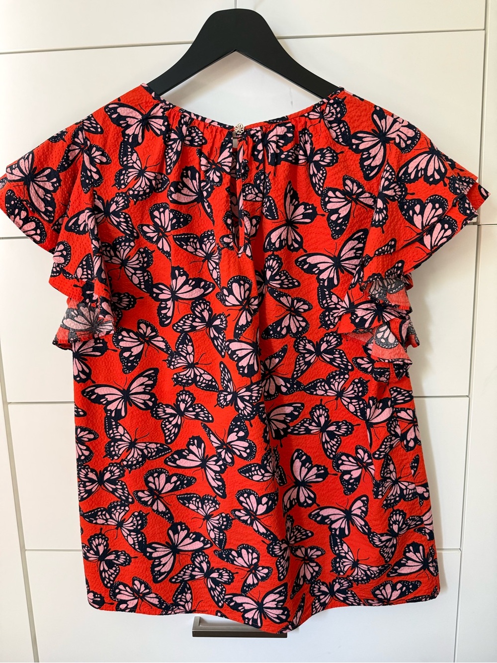 kate spade Red Butterfly Print Ruffle Sleeve Top